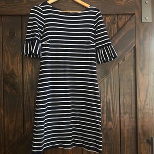 Talbots Knit Dress Petite Small Navy White Stripe
